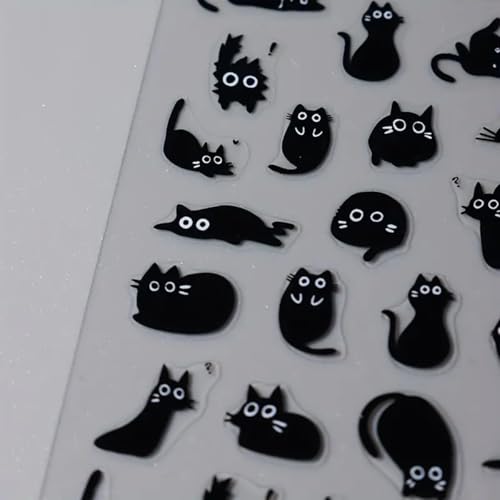 Black Cat Nail Art Stickers Decals 3D Cute Cat Nail Stickers 4PCS Kawaii Cartoon Animal Self-Adhesive Nail Decals Nail Art Supplies Cute Cartoon Manicure Sliders for Women Girls Nail Art Decorations - Image 4