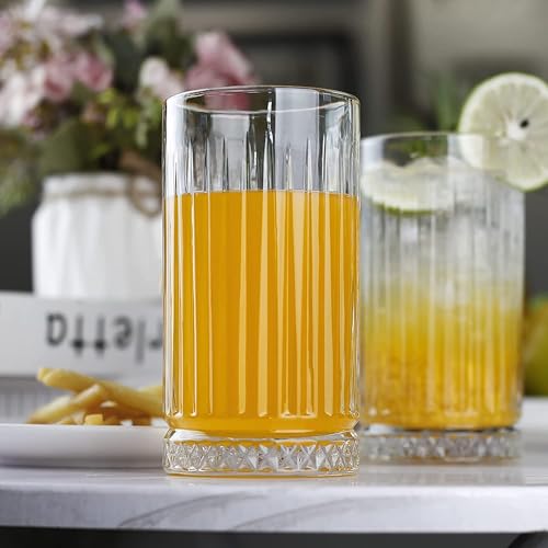 Image of Premium Juice Glasses Drinking Glasses, Highball Lead-Free Glasses, Tumblers for Water, Juice, Beer, Cocktail and Mixed Drinks - Pieces, Transparent (Crystal Glasses, 4 Count (Pack of 1))