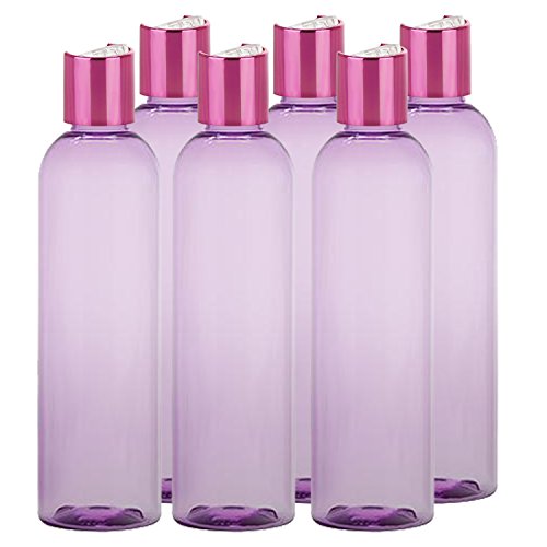 MoYo Natural Labs 4 oz Travel Bottles, Empty Travel Containers with Disc Caps, BPA Free PET Plastic Squeezable Toiletry/Cosmetic Bottle (Pack of 6 Violet Purple Color)
