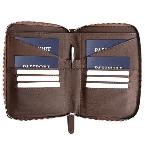 Full Grain Leather Family Passport Holder for 2-4 Passports - RFI...