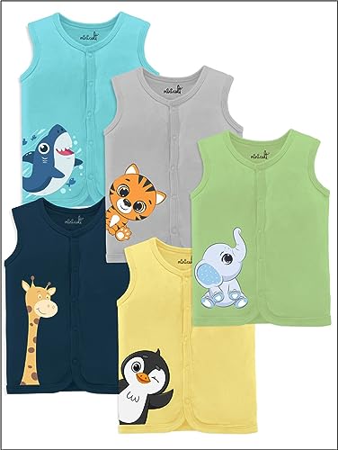 Image of minicult Set of Cotton Unisex Front Open T-Shirt with snap Buttons Pack 5 jhabla