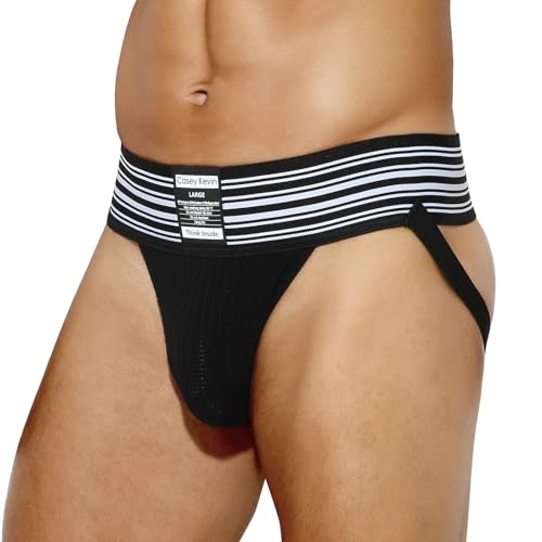 Casey Kevin Men's Jockstrap Athletic Supporter Sport Jock Straps Briefs G-String Thongs Underwear CK2213 C1-Black-1pcs L