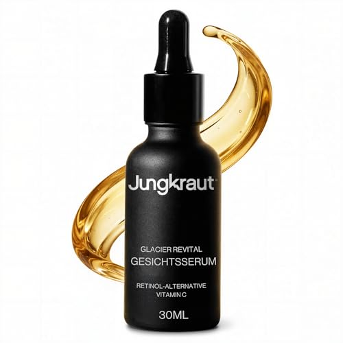 JUNGKRAUT Glacier Revital Sérum pour le visage pour homme 30 ml, rétinol vitamine C, acide hyaluronique, anti-âge tout-en-un, ridules pores, naturellement végétalien, fabriqué en Suisse