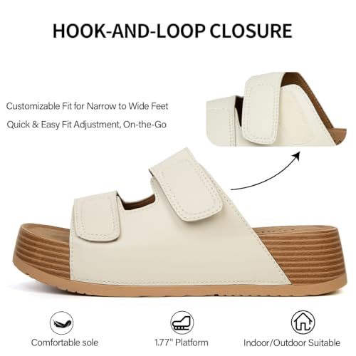 Image of Platform Sandals Women Genuine Leather Slip-on Beach Slide Buckle Comfortable Sandals with Memory Foam Soft Lining and Open Toe Low Wedges