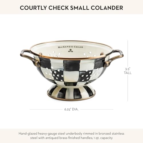 Image of MACKENZIE-CHILDS Enamel Colander, Small, Black-and-White Courtly Check