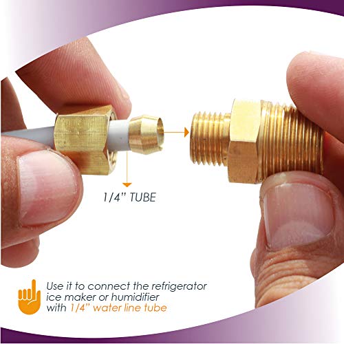 Ice Maker Water Line Brass Tube Fitting, 3/8\" Male x 1/4\" Compression - (2 Pack) - Thumbnail 3