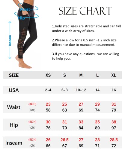 Cstown Mesh High Waist Yoga Leggings With Pockets Non See-Through Tummy Control 4 Way Stretch Black S #TOP5