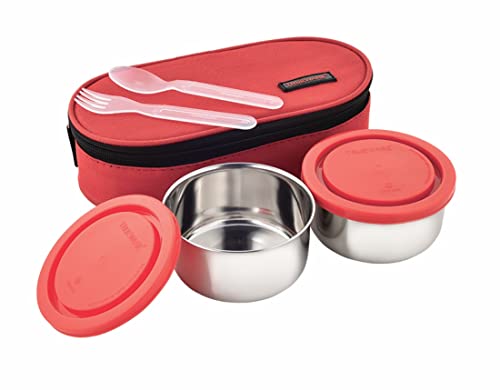 Image of Trueware Classic Lunch Box | 2 Containers | 300 Ml Each | Stainless-Steel Leak-Proof Containers | Red | Light Weight | Dishwasher Safe | Easy to Carr (Classic Red BAZ)