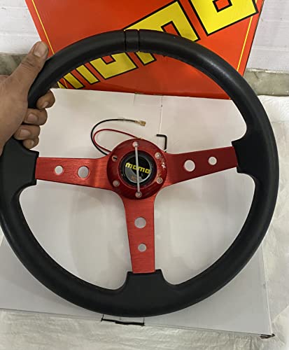 Image of AUTO MT - MOMO 14INCH DEEP Style Universal Steering Wheel for Sports Car Look Rally Race Off Road with BOSS KIT HUB Free (RED MOMO 14 inch Steering Wheel with BOSS KIT HUB)