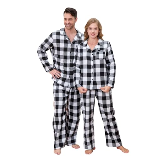 Couples Matching Button Down Pajamas - Holiday Christmas Long Sleeve Buffalo Plaid Pjs Sets | Women & Men Pajamas
