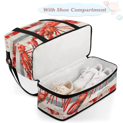 Large Weekender Overnight Bags Red Animal Shrimp Travel Duffel Bag for Women Men Gym Bag With Shoe Compartment Foldie Travel Tote Bag Carry On Personal Item Bag for Travel Gym Sports4