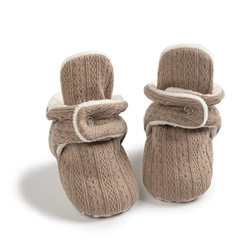 Image of Babelvit Newborn Baby Boy Girl Soft Fleece Booties Stay On Infant Slippers Socks Shoe Non Skid Gripper Toddler First Walkers Winter Ankle Crib Shoes