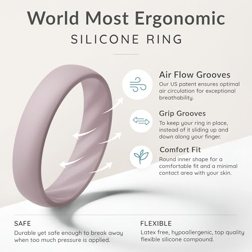 ThunderFit Women’s Silicone Wedding Rings – 5.5mm Wide, 2mm Thick Bridal Set of 7, Rubber Engagement Bands 5