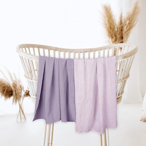 Image of lulumoon Muslin Swaddle Blanket Baby - Cotton Swaddling Blanket Soft Baby Receiving Blankets Neutral 2Pack(Purple)