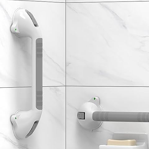 AmeriLuck 16.5inch 2 Pack Suction Balance Assist Bathroom Shower Handle,Bath Grab Bar with Indicators(White/Grey) Cover
