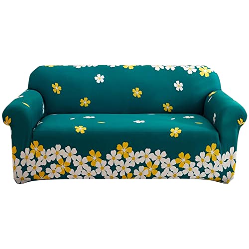 Qubjus Stretch Sofa Cover Printed Couch Cover Patterned With One Separate Cushion Cover For 3 Cushion Couches Sofas Washable Elastic Universal Furniture Protector(Large,Green Floral) #TOP4
