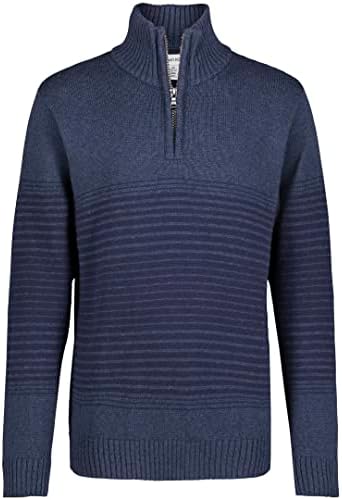 Calvin Klein Boys' Half Zip Pullover Sweater, Ribbed Neckline & Logo Detailing, Blue Stripe, 10-12