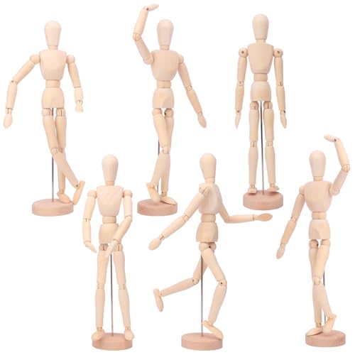 Geytetqi 6 Pack 12 Inch Posable Art Figure Model Wooden Mannequin Natural Flexible Drawing Mannequin for Artists Art Mannequin for Sketching Painting & Posable Figure Design