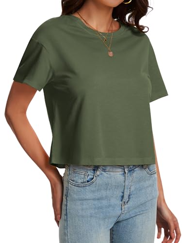 Image of SMENG Women's Workout Crop Tops UPF50+ Cotton Soft Breathable Tshirt Loose Short Sleeve Yoga Athletic Shirt