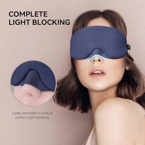 Image of Mavogel Cotton Sleep Mask with Updated Bending Nose Design, 100% Handmade | Light Blocking Sleep Eye Mask, Soft Sleeping Mask for Women Men, for Sleep /Office /Naps, Includes Travel Pouch (Starry Blue)