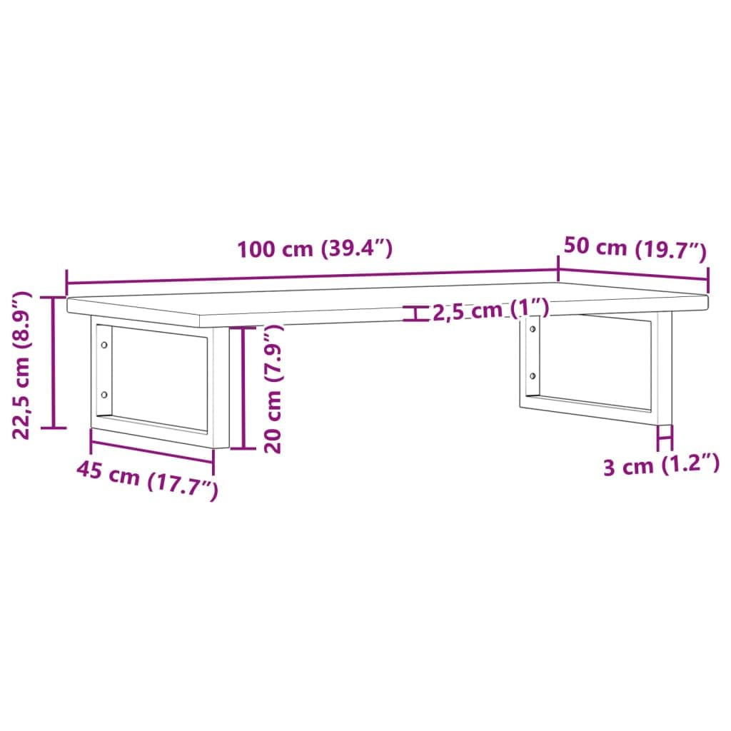 Blat umywalki z litego drewna dębowego ze stalowym uchwytem 100 x 50 x 2,5 cm, obciążenie do 100 kg, zajmujące niewiele miejsca rozwiązanie do szafki pod umywalkę i toalety dla gości