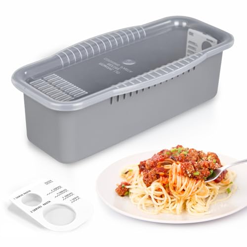 MUXIUNT Microwave Pasta Cooker with Strainer Lid & Built-in Measuring Card
