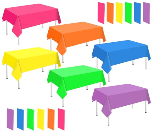 Whaline 24Pcs Neon Color Plastic Tablecloth 6 Fluorescent Colors Rectangle Table Cover Waterproof Table Cloth for Picnic Wedding Party Decoration Supplies, 54 x 108 Inch