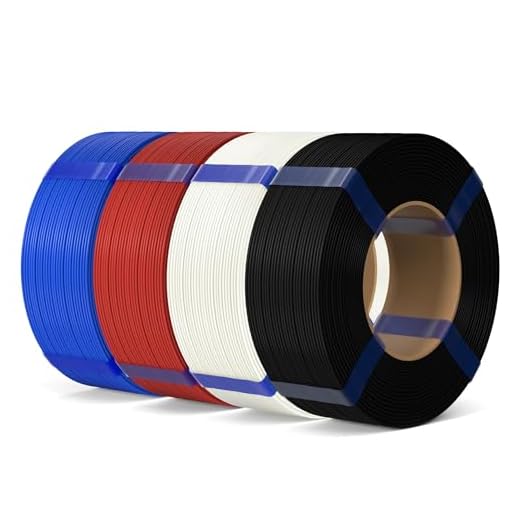 ELEGOO PLA Basic Refill Filament 1.75mm Bundle 4KG, 3D Printer Filament No Spool for Reusable Spool Refilling Dimensional Accuracy +/- 0.02mm, 4pcs 1kg Spool(2.2lbs) Black, White, Red, Cobalt Blue