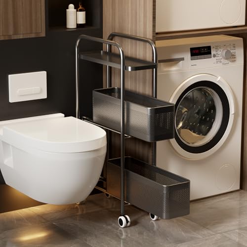 キッチンワゴン 収納カート 隙間収納 360度キャスター付き 移動式 引き出し付き 収納ワゴン バスケットラック 取り付け不要 スリム ペットボトルラック 冷蔵庫横 洗面所 収納 隙間ラック 多段収納 すき間ワゴン キッチン 省スペース ラック スライド式