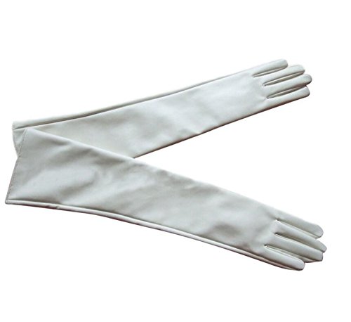 WIIPU Women's fashion Faux Long Leather Gloves (white)
