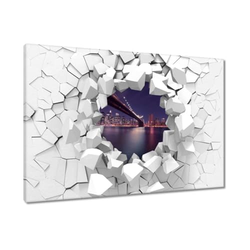 Impression sur toile Pont New York nuit 90x60 cm haute définition H1432M