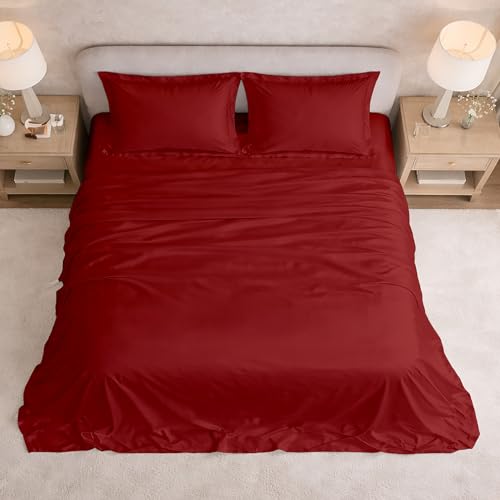 Image of Filbert Satin Bedsheet with 1 Pillow Cover | 60x90 in |300 TC | Midnight Luxe Satin Dreams Collection for Single Bed | UltraSatin Premium Bedding Set | Crimson Burgundy