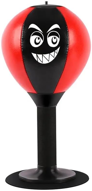 Floor Standing Boxing High Bouncing Punch Ball with Strong Suction Cup Stress Buster Desk Punching Bag for Kids Stress Relief Ball (Red)