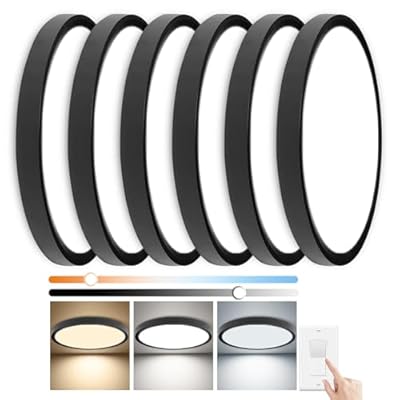 YELIOLED 6 Pack15.7Inch 32W 3200LM LED Flush Mount Ceiling Light, 3000K/4000K/5000K 3CCT Seletable, Round Dimmable LED Ceiling Light for Bedroom Living Room Kitchen Garage and Office, Black