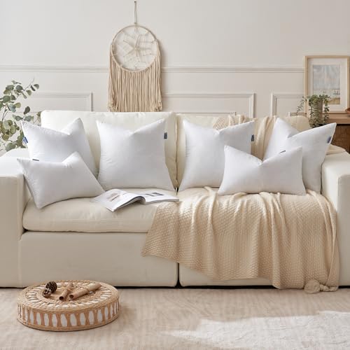 MIULEE 24 x 24 Goose Feather Down Pillows with 100% Cotton Cover, Set of 2 Soft Fluffy Decorative Pillow Inserts for Sofa Bed Couch Living Room White