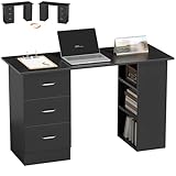 HOMCOM Computer Desk with Drawers, Home Office Desk, Writing Table, PC Workstation with 3 Storage Shelves for Working, Study, 120 x 49 x 72 cm, Black