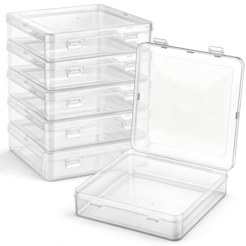 Image of Jetec 6 Pieces Mini Plastic Clear Beads Storage Containers Box for Collecting Small Items, Beads, Jewelry, Business Cards, Game Pieces, Crafts (5.9 x 5.9 x 1.5 Inch)