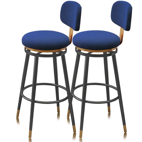 Guyifuny Taburetes de Bar de Terciopelo, Juego de taburetes de Altura de mostrador de 1/2/3/4 con Patas traseras de Metal, Asiento tapizado Moderno for Isla de Cocina, mostrador(Blue,2 PCS)