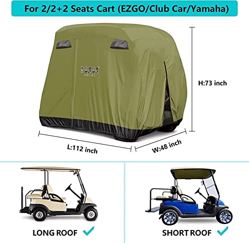 10L0L 4 Passenger Golf Cart Cover Fits Ezgo, Club Car, Yamaha, 400D Waterproof Windproof Sunproof Outdoor All-Weather Polyester Full Cover With Three Zipper Doors - Army Green #TOP4
