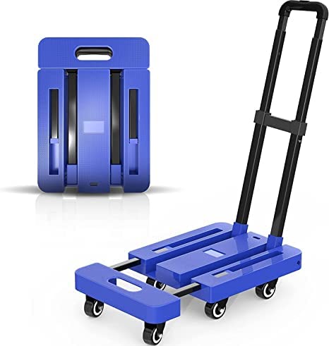 Kavid Portable Hand Truck Folding150kg Capacity Luggage Cart with 6 Wheels for Luggage Personal Travel Auto Moving and Office Use Platform Trolley Cart for Lifting Heavy Weight ( Blue )