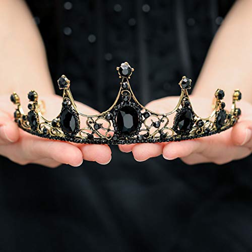 Aceorna Black Crowns and Tiaras Crystal Rhinestones Pricess Crowns Bride Wedding Crown for Women and Girls Decorative Bridal Pricess Tiaras Hair Accessories for Halloween Costume Prom Birthday