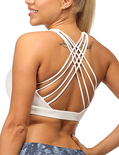 Icyzone Sports Bras For Women - Activewear Strappy Padded Workout Yoga Tops Bra (M, Off White) #TOP27
