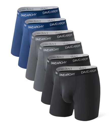 DAVID ARCHY Men's Underwear Moisture Wicking Viscose Boxer Briefs for Men, Ball Support Pouch Underwear 6 Packs