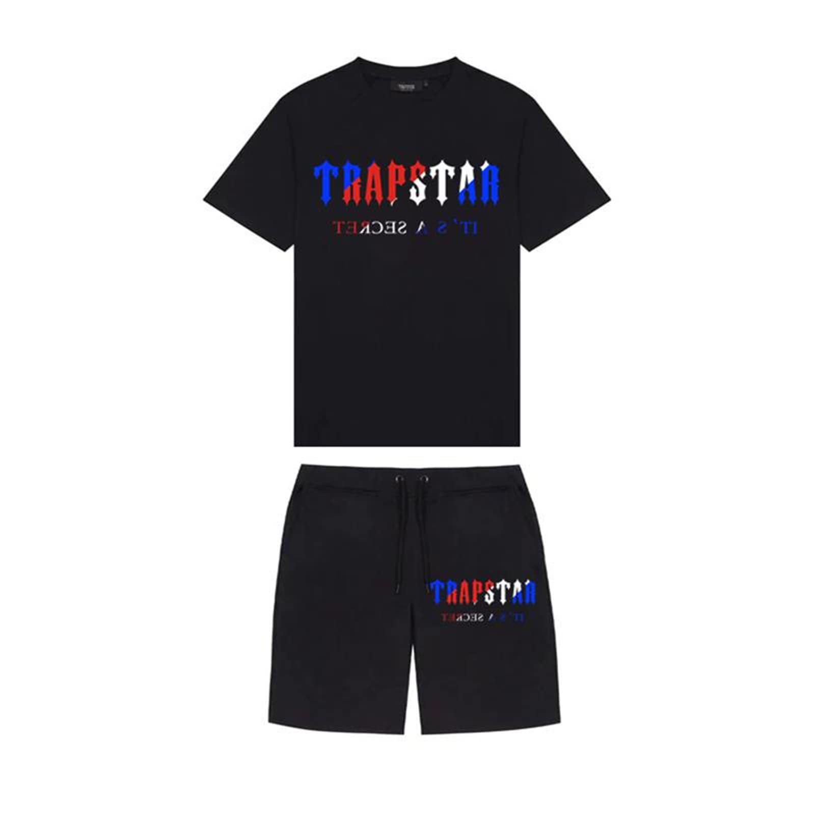 YOUPO Trapstar Letters Printed Casual Sportswear Suit, Men and Women T-Shirt + Shorts + Hat 3 Piece, Loose Jogging Short Sleeve Tracksuits (Color : A1, Size : X-Large)