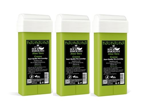 Aloe Vera Creme Wax Cartridge for Hair Removal - 100g Roll-On Depilatory Wax by Eternal Beauty | For All Skin & Hair Types | Vegan, Easy to Use, Professional Waxing Refill for Wax Heater (Pack of 3)