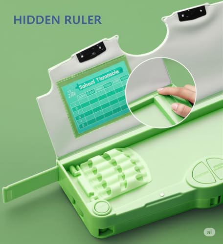 Image of Umadiya Plastic Branded Multi-Functional Pencil Box for Kids, Panda Pencil Box for Boys & Girls, Magnetic Pencil Box for Boys, Kids with Accessories. (Lime Green)