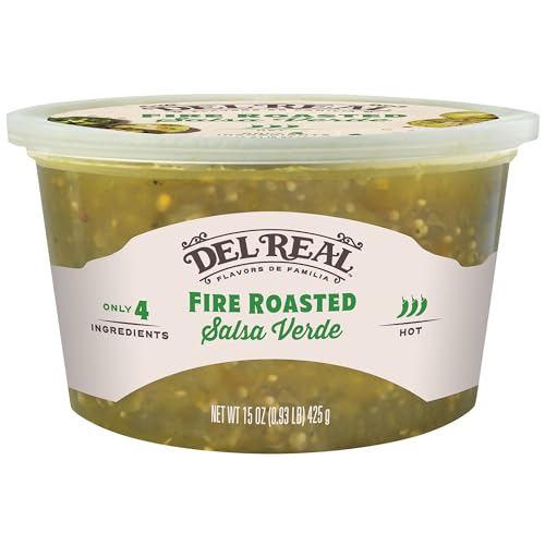 Del Real Foods Salsa Verde Hot Fire Roasted Green Dip 15oz