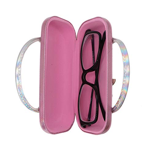 Women Kids Girls Boys Hologram Eyeglass Case Glasses Pouch Hologram Dazzling Sparkle Glitter Hard Shell With Handle, Pink Butterfly, One Size #TOP5
