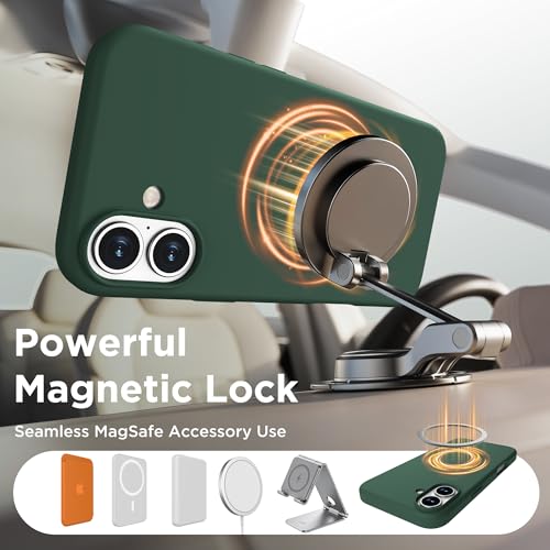Image of Magnetic for iPhone 16 Case, Compatible with MagSafe, Liquid Silicone Phone Cover with Screen Protector & Camera Protector, Soft Anti-Scratch Microfiber Lining Inside 6.1 inch, Alpine Green