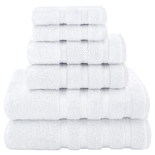 American Soft Linen Luxury 6 Piece Towel Set, 2 Bath Towels 2 Hand Towel 2 Washcloths, 600 GSM 100% Cotton Turkish Towels for Bathroom, White Towel Sets
